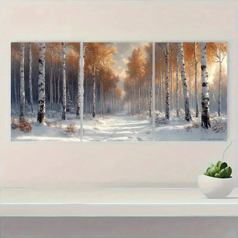 3pcs Snowy Birch Trees & Aspen Landscape Metal Print Ready to Hang Art - Bella Home Decor