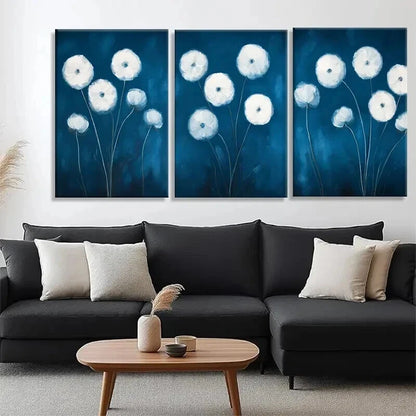 3pcs Elegant Blue and White Flower Perfect Wall Art Set Canvas Framed 60x90cm - High Quality Print 100% Australian Made Wall Canvas Ready to Hang