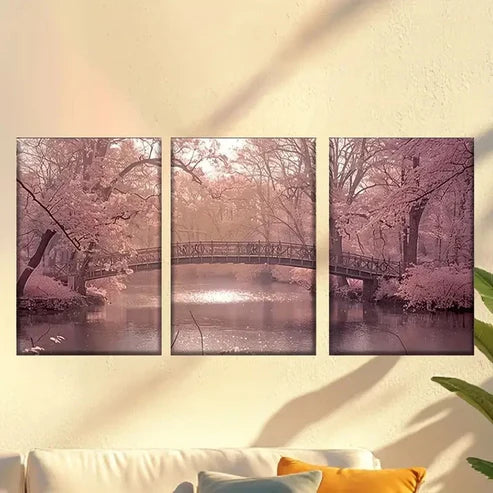 3pcs Bridge Over River  Wall Art Set Canvas Unframed - High Quality Print 100% Australian Made Wall Canvas - Bella Home Decor