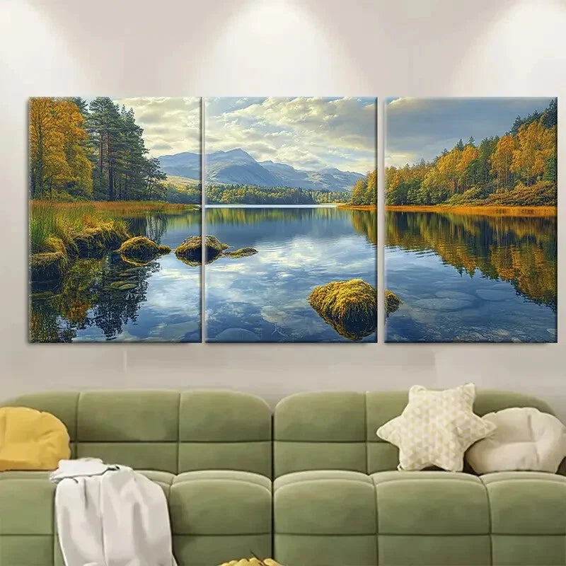 3pcs Lake Nature Scenery Mountain Metal Print Ready to Hang Art - Bella Home Decor