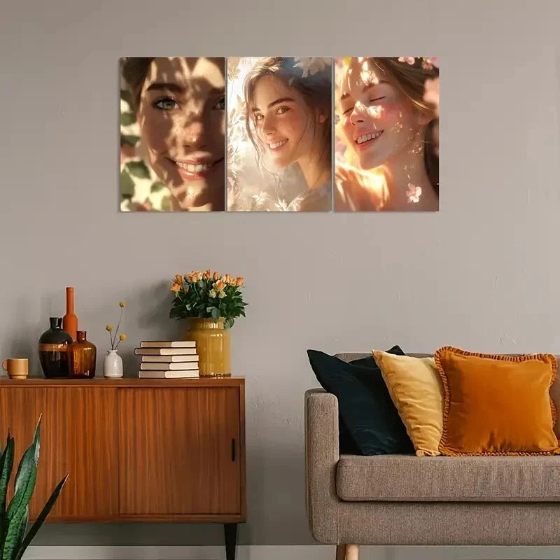 3pcs Vintage-Inspired Smiling Woman Metal Print Ready to Hang Art - Bella Home Decor