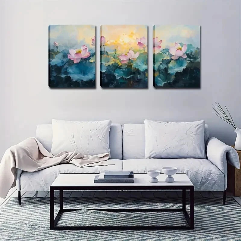 3pcs Pink & Blue Serene Nature Scene Perfect Wall Art Set Canvas Framed 40x60cm - High Quality Print 100% Australian Made Wall Canvas Ready to Hang - Bella Home Decor