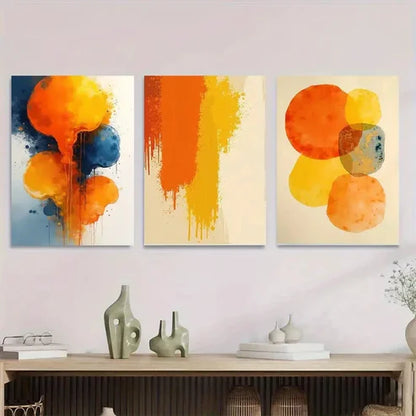 3pcs Modern Abstract Watercolor Vibrant Orange Wall Art Set Canvas Unframed - High Quality Print 100% Australian Made Wall Canvas