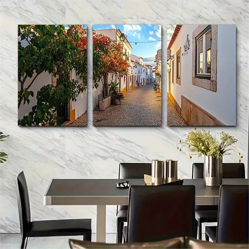 3pcs Vibrant Old Streets Scene Metal Print Ready to Hang Art