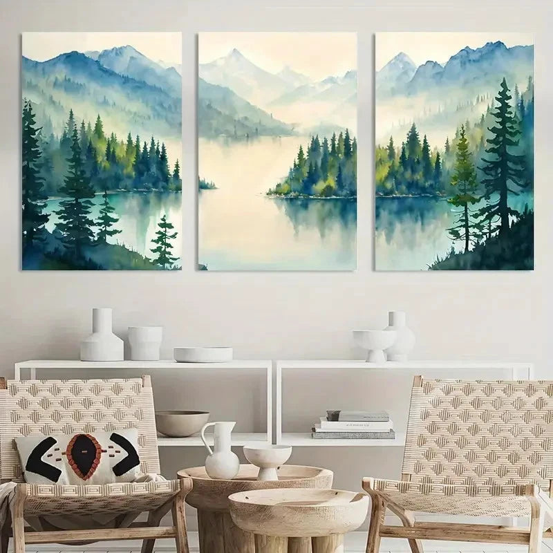 3pcs Green Forest Painting Nature Landscape Metal Print Ready to Hang Art - Bella Home Decor