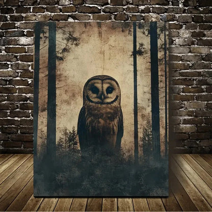 Beautiful Abstract Art Vintage Forest Owl Painting 40x60cm Metal Print Ready to Hang - Bella Home Decor
