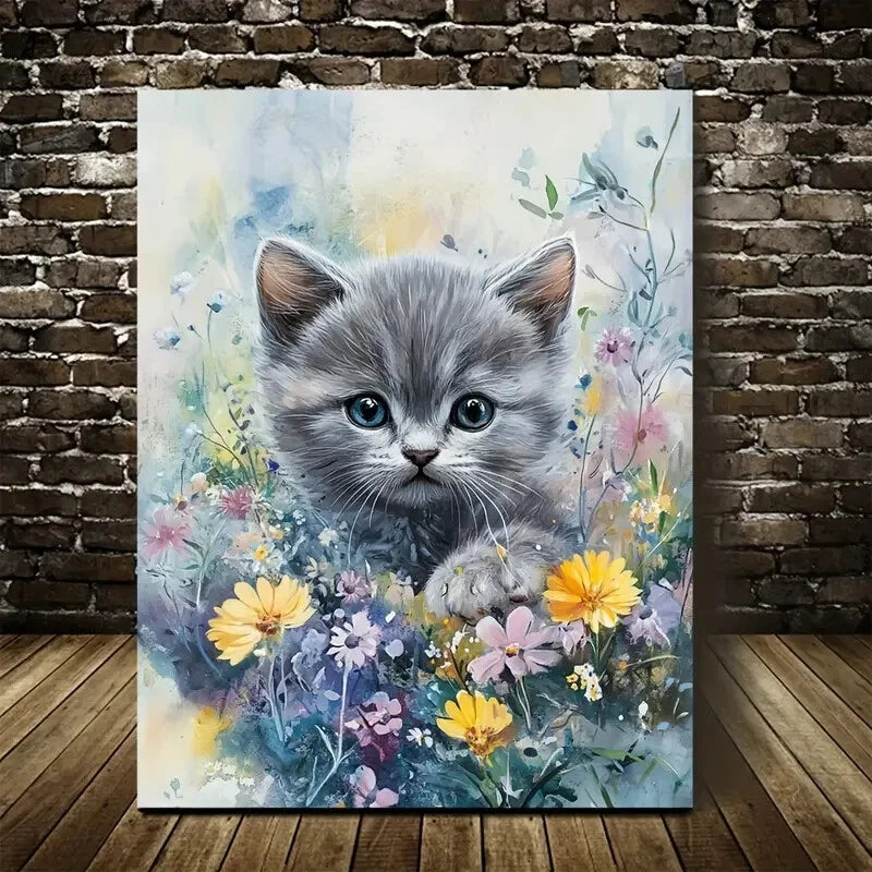Adorable British Shorthair Kitten Vibrant Painting 40x60cm Metal Print Ready to Hang - Bella Home Decor