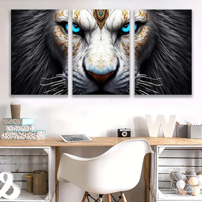 3pcs Abstract White Lion Painting     Wall Art Set Canvas Framed 40x60cm - High Quality Print 100% Australian Made Wall Canvas Ready to Hang - Bella Home Decor