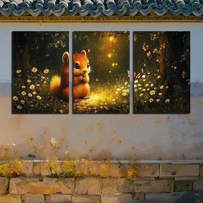 3pcs Serene Squirrel & Butterfly Magical Design Metal Print Ready to Hang Art - Bella Home Decor