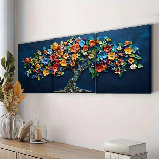 3pcs   A tree of life colorful flowers Wall Art Set Canvas Framed 40x60cm - High Quality Print 100% Australian Made Wall Canvas Ready to Hang