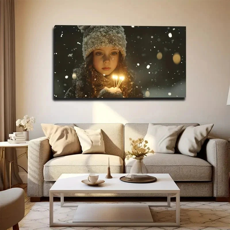 Winter Scene Girl Wall Art Canvas Office Home Room Framed 120x60cm