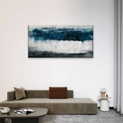 Blue White Abstract Wall Art Canvas Office Home Room Framed 120x60cm