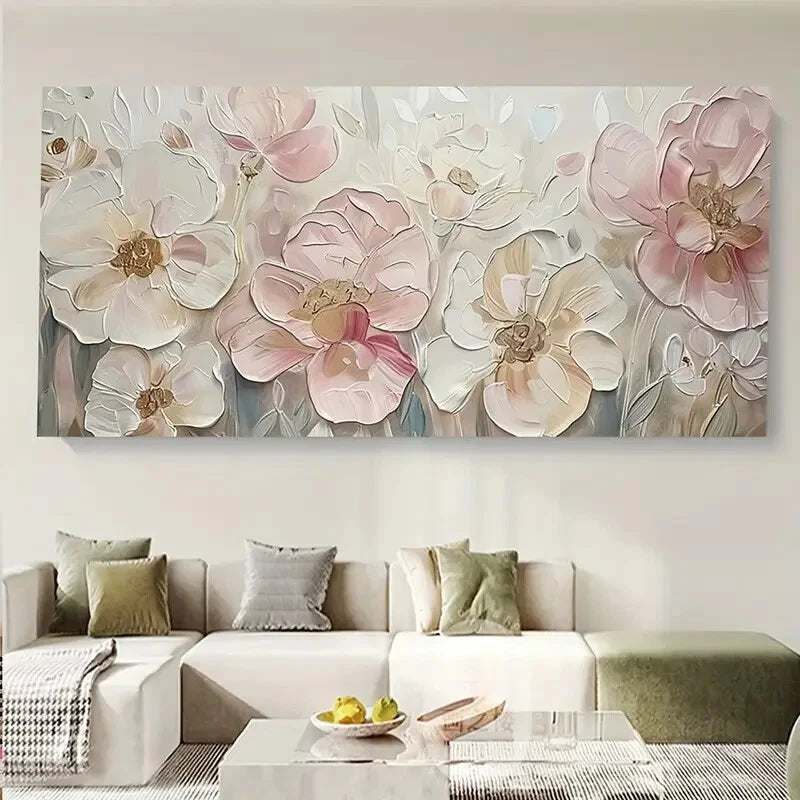 Abstract Art Pink Flowers wall canvas office home room framed 120x60cm - Bella Home Decor