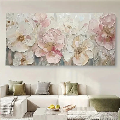 Abstract Art Pink Flowers wall canvas office home room framed 120x60cm - Bella Home Decor
