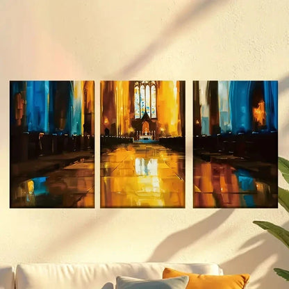 3pcs Colorful Abstract Church Sunset Wall Art Set Canvas Framed 50x70cm - High Quality Print 100% Australian Made Wall Canvas Ready to Hang - Bella Home Decor