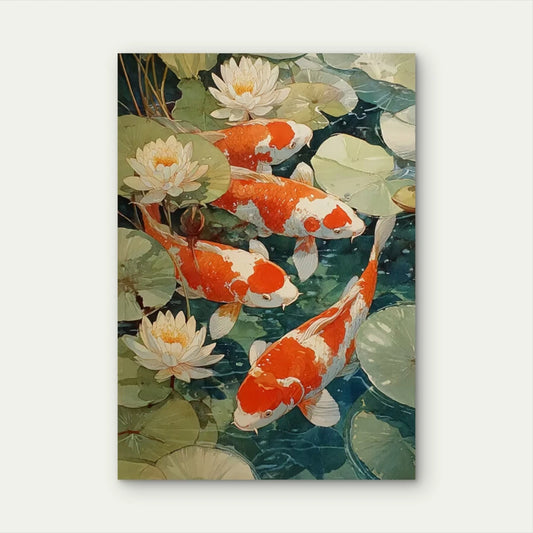 Asian Inspired Koi Fish & for Lotus Pond 60x90cm Metal Print Ready to Hang