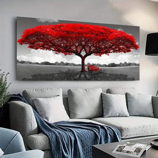 Ash Color Sky Red Tree wall canvas office home room framed 120x60cm - Bella Home Decor