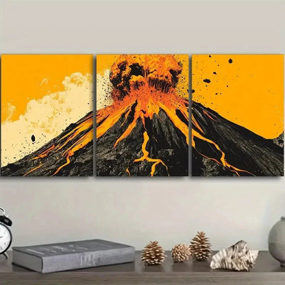 3pcs Featuring an Erupting Volcano, Perfect Wall Art Set Canvas Framed 40x60cm - High Quality Print 100% Australian Made Wall Canvas Ready to Hang