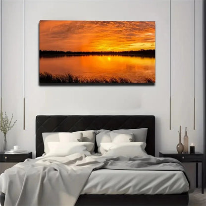 Lake & Sky Sunset Landscape Wall Art Canvas Office Home Room Framed 120x60cm