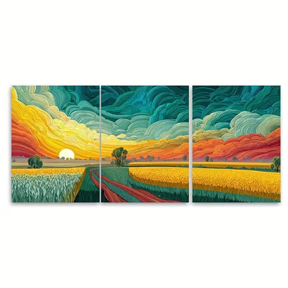 3pcs Seamless Continuous Artwork Sunrise Wall Art Set Canvas Framed 40x60cm – High Quality Print 100% Australian Made Wall Canvas Ready to Hang