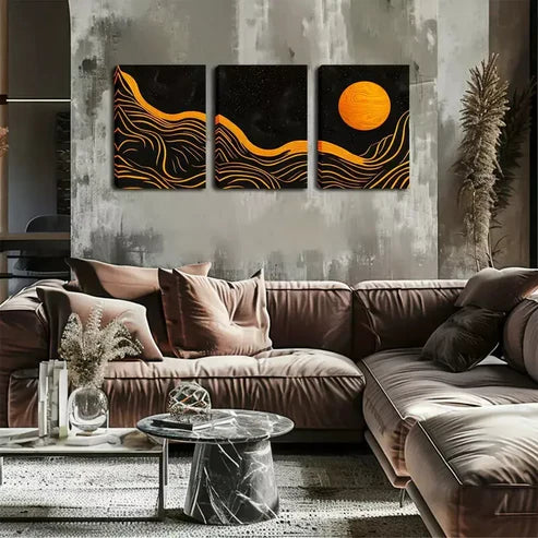 3pcs Abstract Moon, Mountain Wall Art Canvas Unframed - High Quality Print 100% Australian Made Wall Canvas - Bella Home Decor