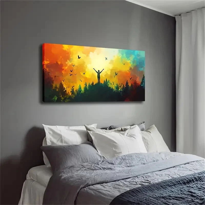 Human Figure Standing On Top Wall Art Canvas Office Home Room Framed 120x60cm