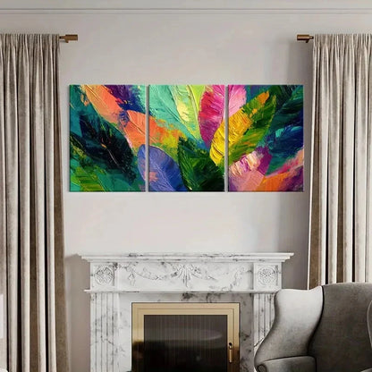 3pcs Abstract Feather Art Vibrant Colors Painting Metal Print Ready to Hang Art - Bella Home Decor