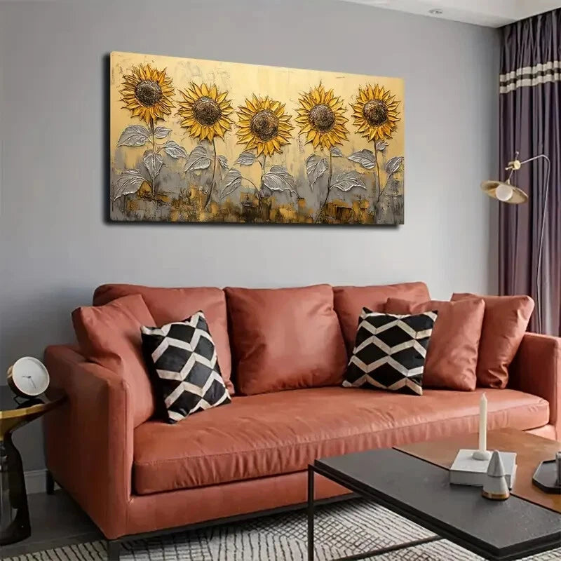 Petal Golden Flower Brown Black Wall Art Canvas Office Home Room Framed 120x60cm - Bella Home Decor