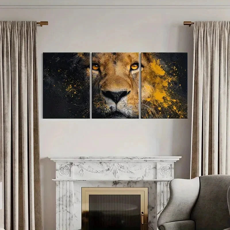 3pcs Lion Artwork Abstract Design Bold Colors Metal Print Ready to Hang Art - Bella Home Decor