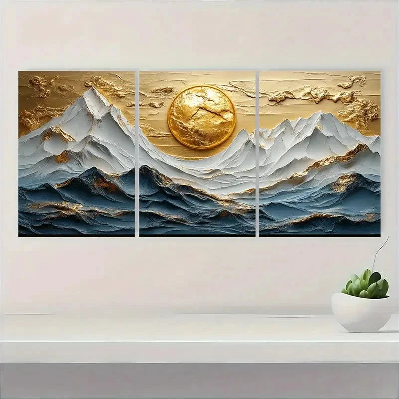 3pcs Mountain Landscape Art Texture  FL Wall Art Set Canvas Framed 50x70cm - High Quality Print 100% Australian Made Wall Canvas Ready to Hang - Bella Home Decor