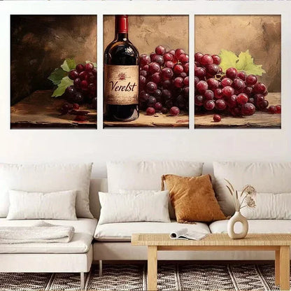 3pcs Wine Bottle and Grapes Rustic Kitchen Wall Art Canvas Unframed - High Quality Print 100% Australian Made Wall Canvas
