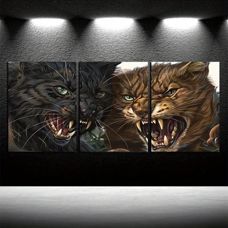 3pcs Angry Cats Animal Themed Design Metal Print Ready to Hang Art - Bella Home Decor