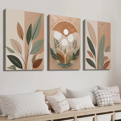 3pcs Bohemian Style Leaf & Nature Elements Wall Art Set Canvas Unframed - High Quality Print 100% Australian Made Wall Canvas - Bella Home Decor