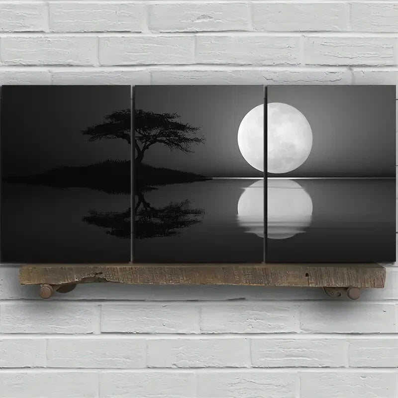 3pcs Black & White Reflection of Trees Metal Print Ready to Hang Art - Bella Home Decor