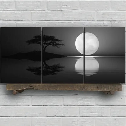 3pcs Black & White Reflection of Trees Metal Print Ready to Hang Art - Bella Home Decor