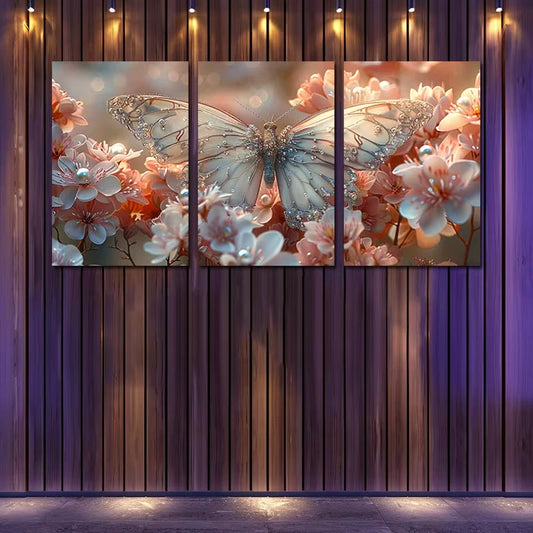 3pcs Pale Pink Butterflies Wall Art Set Canvas Framed 60x90cm - High Quality Print 100% Australian Made Wall Canvas Ready to Hang