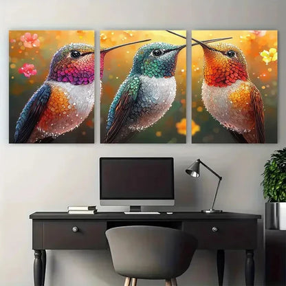 3pcs Vibrant Colorful Abstract Hummingbird Nature Wall Art Set Canvas Unframed - High Quality Print 100% Australian Made Wall Canvas