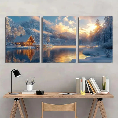 3pcs Christmas Winter Snow Scene Landscape Art Metal Print Ready to Hang Art - Bella Home Decor