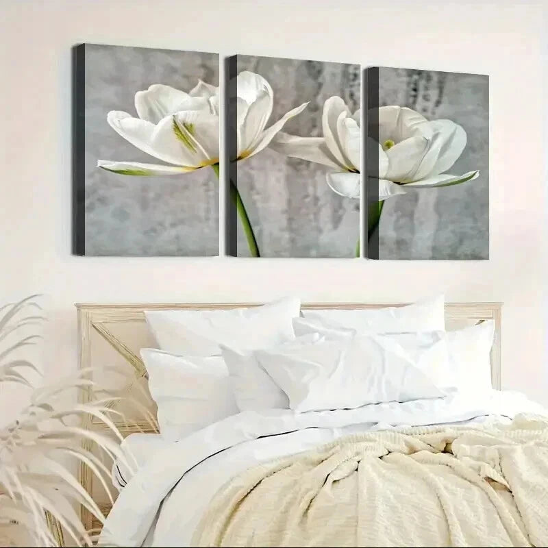 3pcs Elegant White Calla Lilies Print Wall Art Set Canvas Framed 50x70cm - High Quality Print 100% Australian Made Wall Canvas Ready to Hang