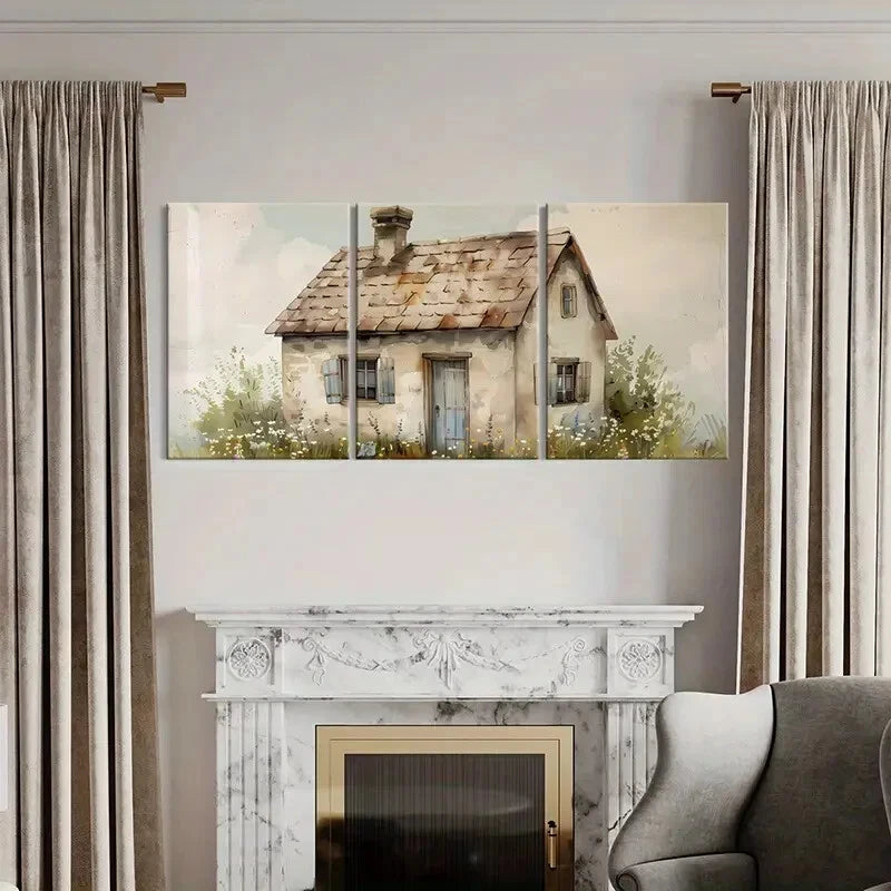 3pcs Rustic Cottage Vintage House Pastoral Scene Metal Print Ready to Hang Art - Bella Home Decor