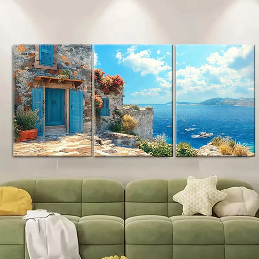 3pcs Greek Islands Metal Print Ready to Hang Art