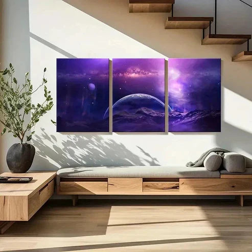 3pcs Space Purple Universe Dream Aesthetic Wall Art Set Canvas Unframed - High Quality Print 100% Australian Made Wall Canvas