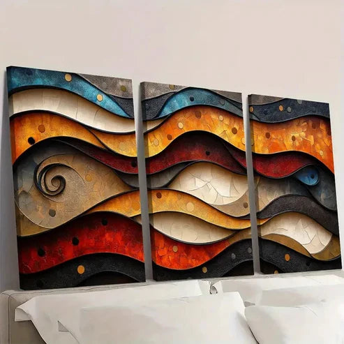 3pcs Brown Geometric Dot Collage Abstract A Wall Art Set Canvas Unframed - High Quality Print 100% Australian Made Wall Canvas - Bella Home Decor