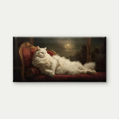 Long-Haired Cat on Red Chair Wall Art Canvas Office Home Room Framed 120x60cm