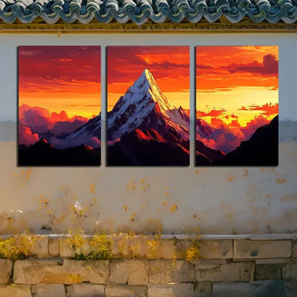 3pcs The Mountain Peak at Sunset Metal Print Ready to Hang Art - Bella Home Decor