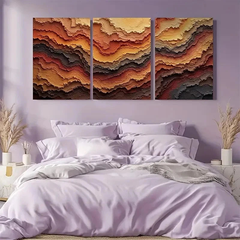 3pcs Earth Tone Rustic Abstract Triptych Wall Art Metal Print Ready to Hang Art - Bella Home Decor