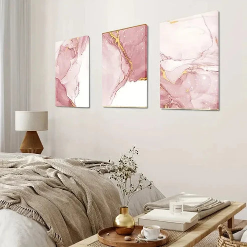 3pcs Modern Pink Silky Abstract Decor Wall Art Set Canvas Unframed - High Quality Print 100% Australian Made Wall Canvas