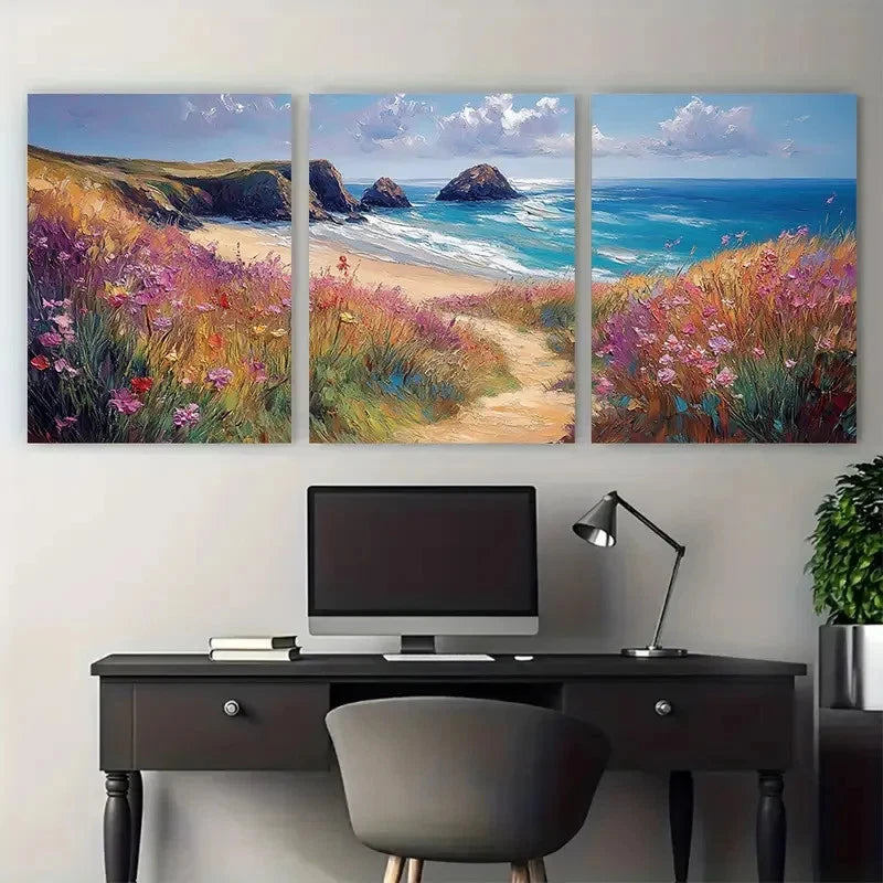 3pcs Cornwall England Landscape with Sea View Metal Print Ready to Hang Art - Bella Home Decor