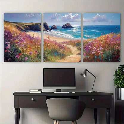 3pcs Cornwall England Landscape with Sea View Metal Print Ready to Hang Art - Bella Home Decor