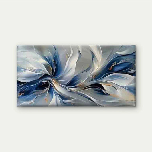 Abstract Blue & White Floral Wall Art Canvas Office Home Room Framed 120x60cm